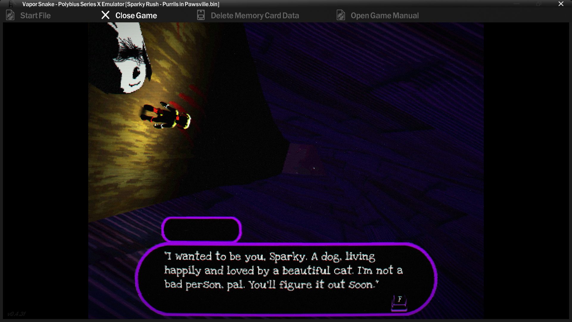 Unsettling dialogue scene with a distorted, shadowy figure.