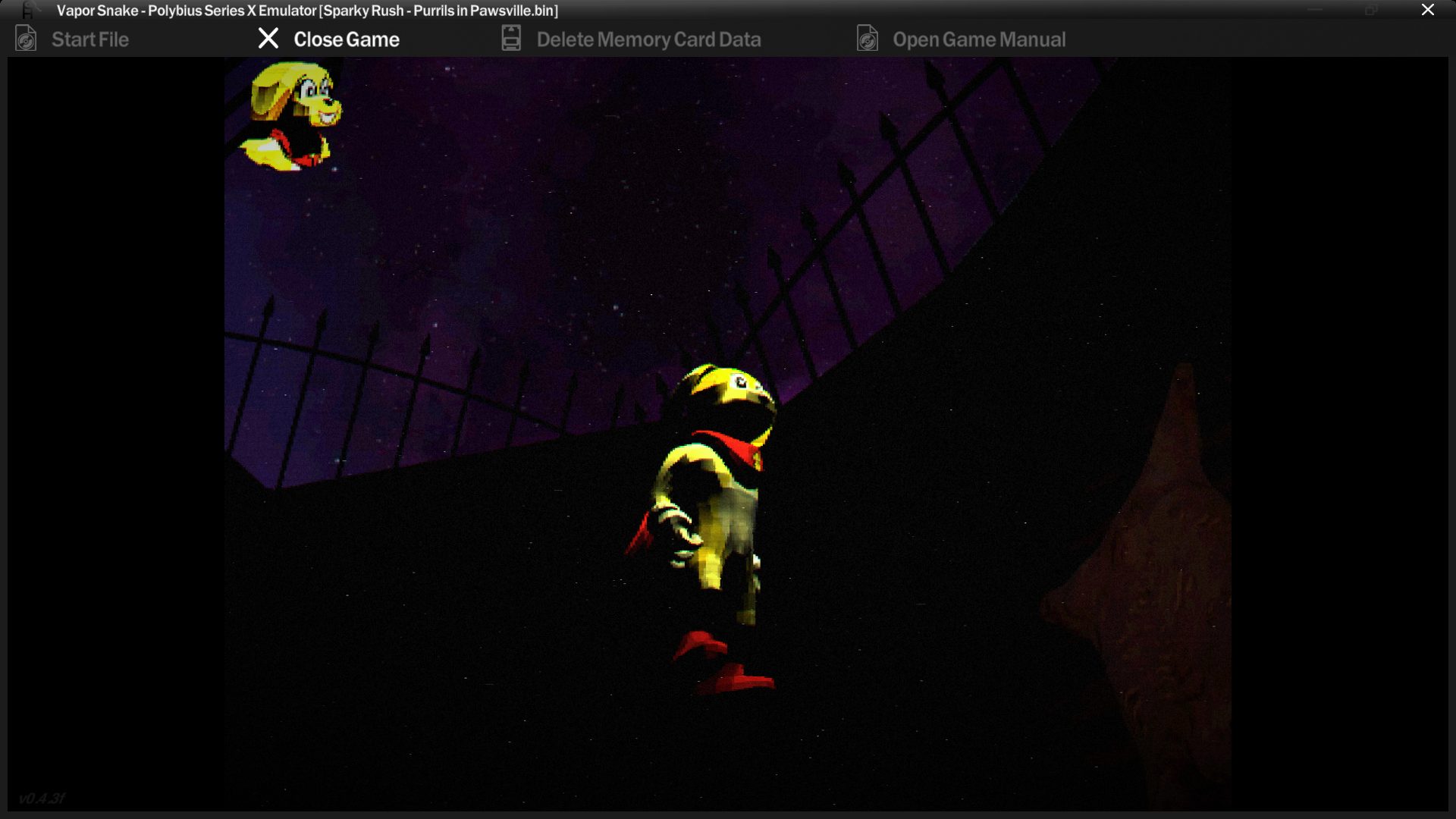 Silhouette of Sparky on a rooftop at night, under a starry sky.